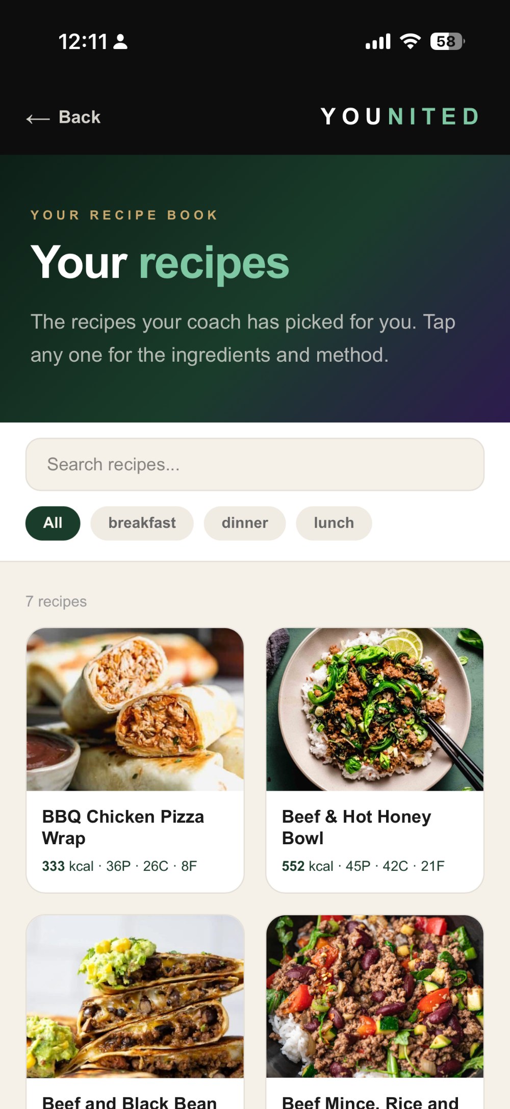 Your recipe book in the Younited app